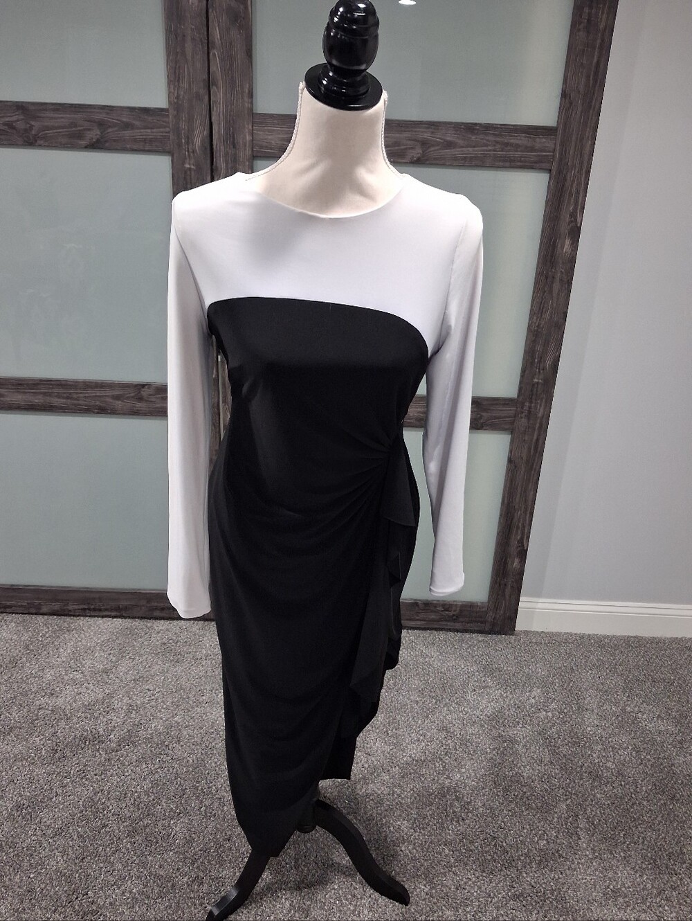 Lauren Ralph Lauren Evening Black & Silver Color Block Sheath Dress Size 8P